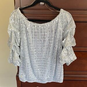 MSK Silver Sequin Ruffle Sleeve Blouse